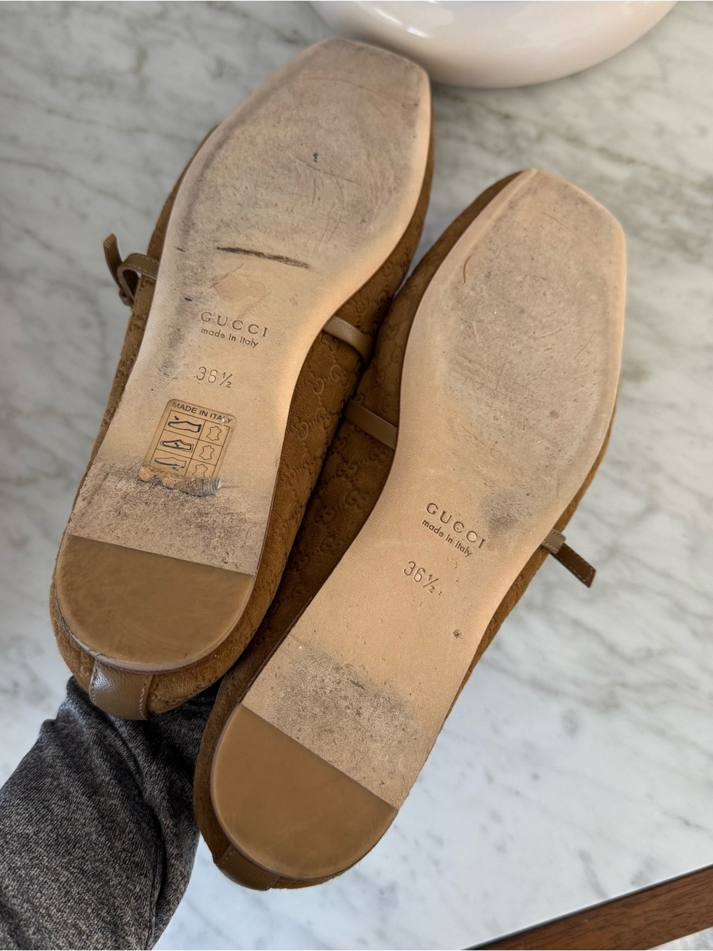 Gucci Brown Suede GG Horsebit Ballet Flats with Ankle Strap - Picture 7 of 7